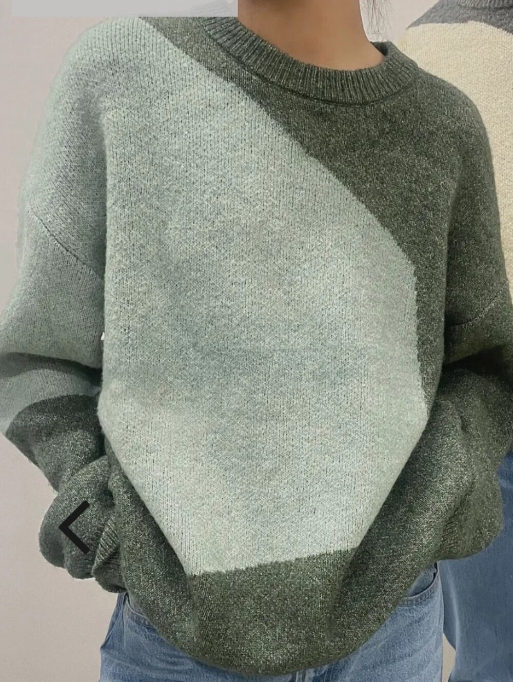 Everlane Geometric Colorblock Crewneck Sweater in Mint Green & Forest